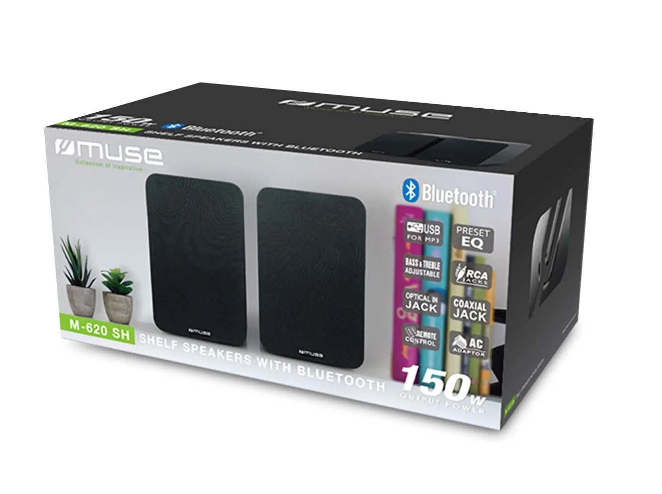 Muse boekenplank luidsprekers met Bluetooth en USB 150 Watt