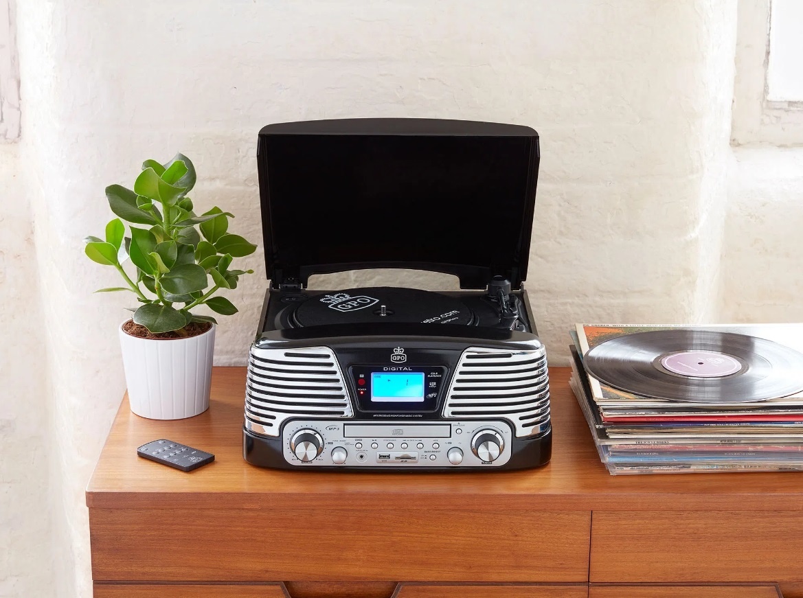 GPO Memphis Retro Muziekcenter Radio-CD-Platenspeler - Zwart