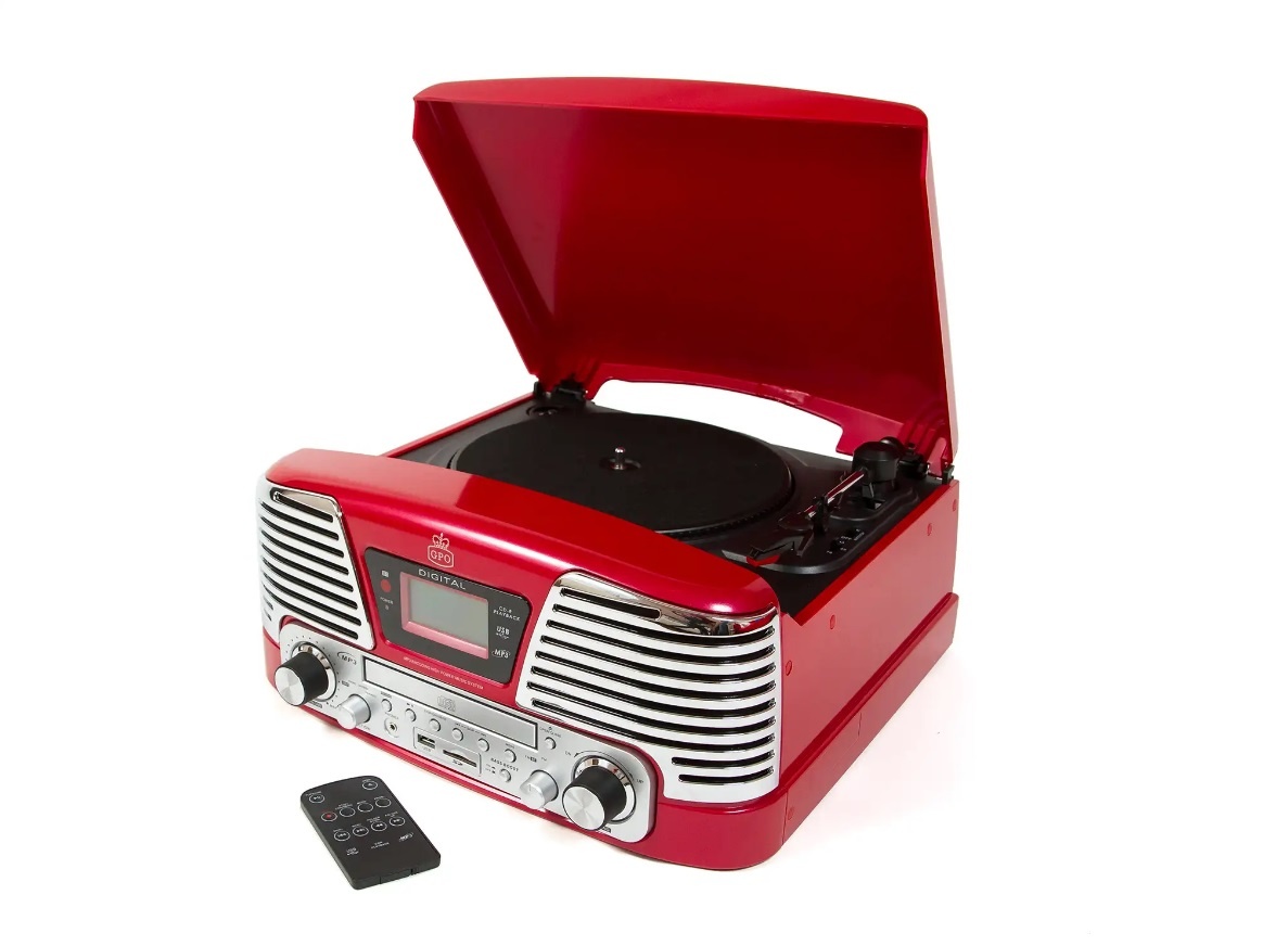 GPO Memphis retro muziek center met platenspeler CD USB speler