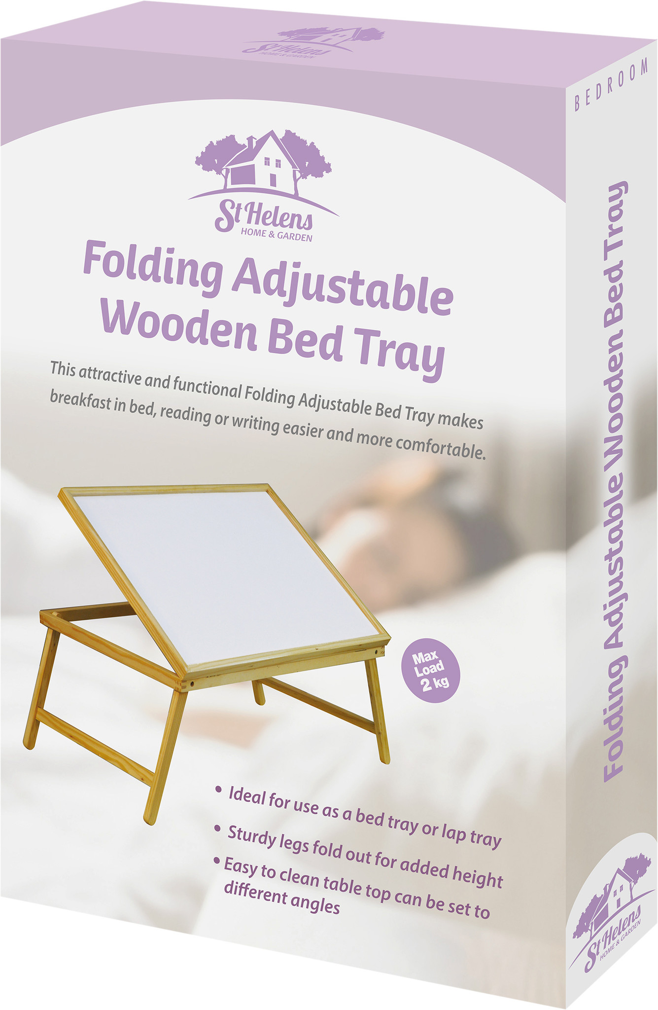 Bedtafel met inklapbare poten en verstelbaar blad - 65x40x35cm