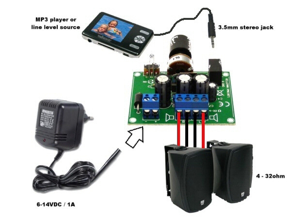 Whadda WSAH190 versterker module 2 x 5 watt - kit