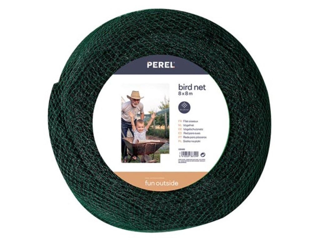 Perel vogelnet, polyester, maaswijdte 2 cm², 8 x 8 m, groen