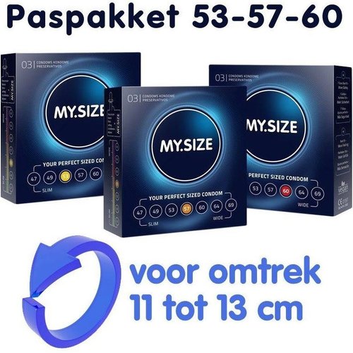 MySize PasPakket 53-57-60 / omtrek 11 tot 13 cm.