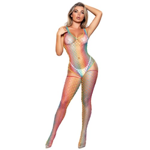 Be Wicked Visnet Body Met Kousen - Regenboog Be Wicked Visnet Body Met Kousen - Regenboog