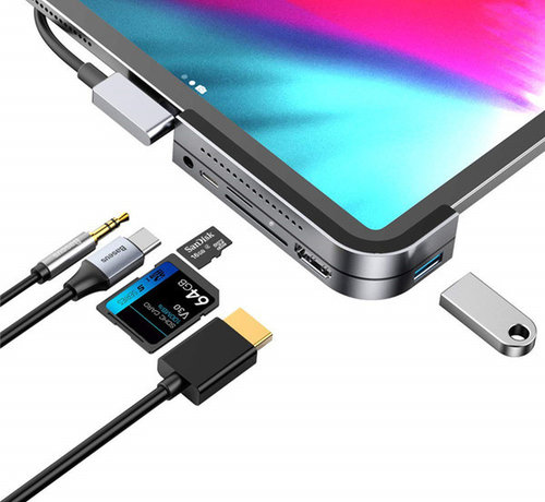 Baseus 6 in 1 Multifunctionele iPad Pro Hub Type-C naar 4K HD/ USB 3.0/ SD/Micro SD/ USB C PD/ 3.5mm Audio Jack