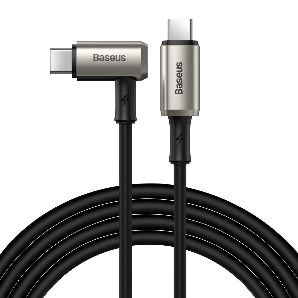 Dubbel USB C Kabel 100W PD3.1 - 1.5m - 10Gpbs - 5A - Haakse aansluiting -  Geschikt voor Monitors - Zilver - Wieport