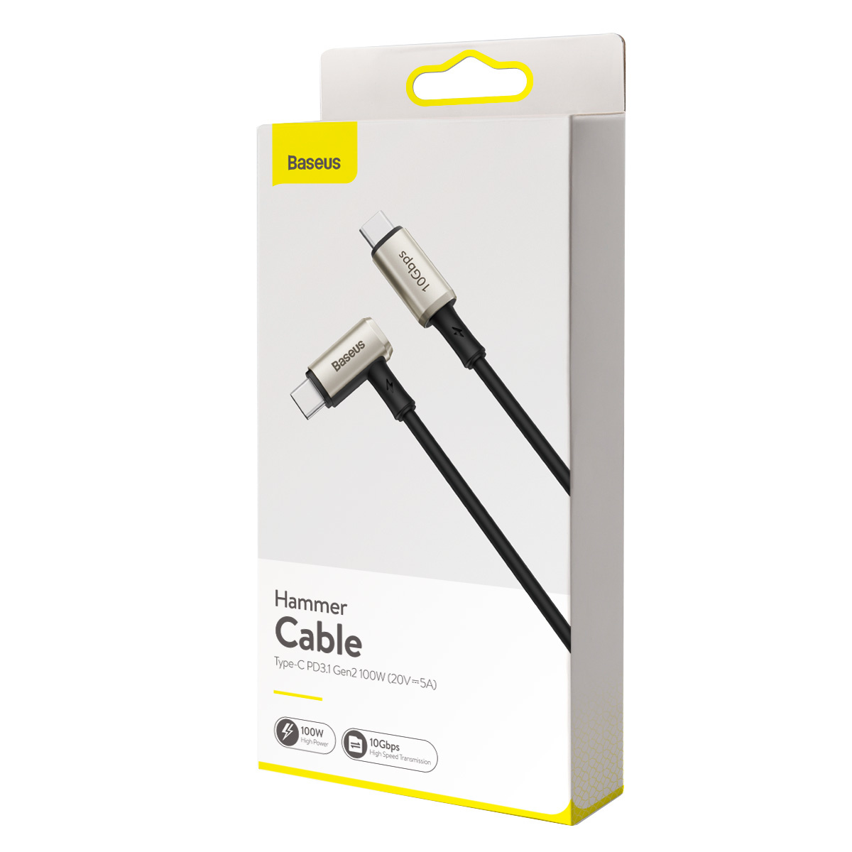 Dubbel USB C Kabel 100W PD3.1 - 1.5m - 10Gpbs - 5A - Haakse aansluiting - Geschikt voor Monitors - Zilver