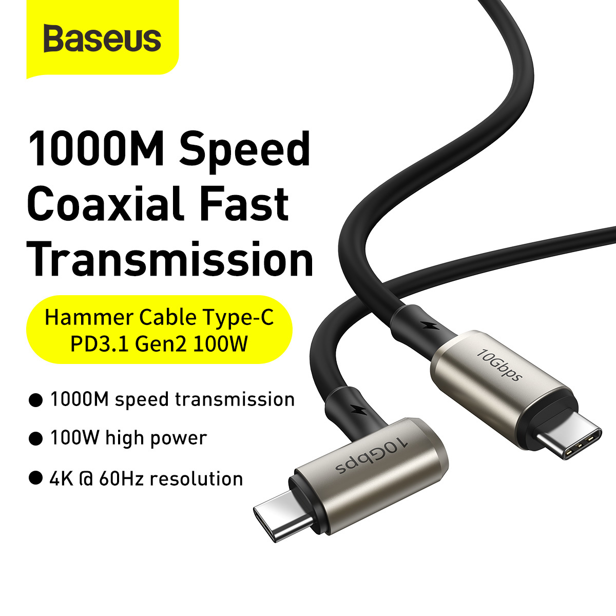 Dubbel USB C Kabel 100W PD3.1 - 1.5m - 10Gpbs - 5A - Haakse aansluiting - Geschikt voor Monitors - Zilver