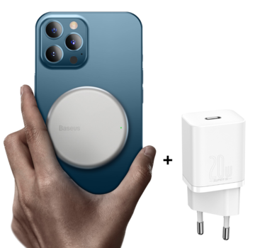 Baseus Mini MagSafe Wireless Fast Charger + 20W USB C Charger - White