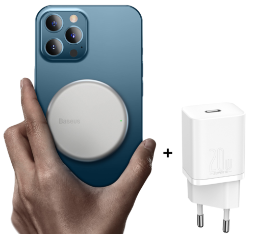Baseus Mini MagSafe Wireless Fast Charger + 20W USB C Charger - White