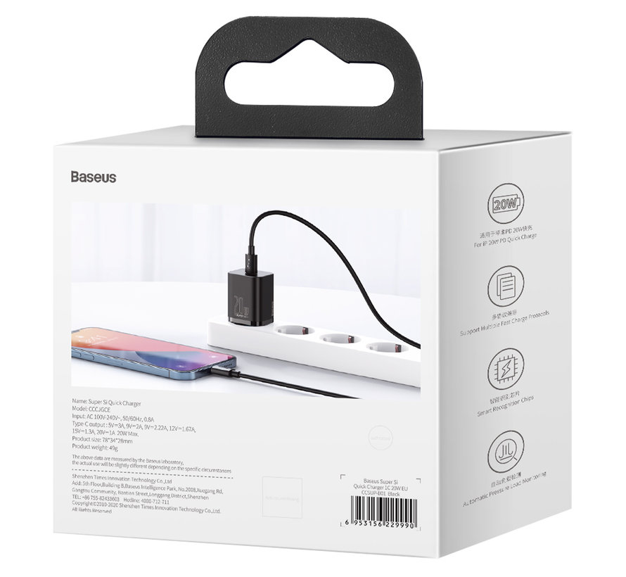 20W USB C Adapter – iPhone oplader - Zwart