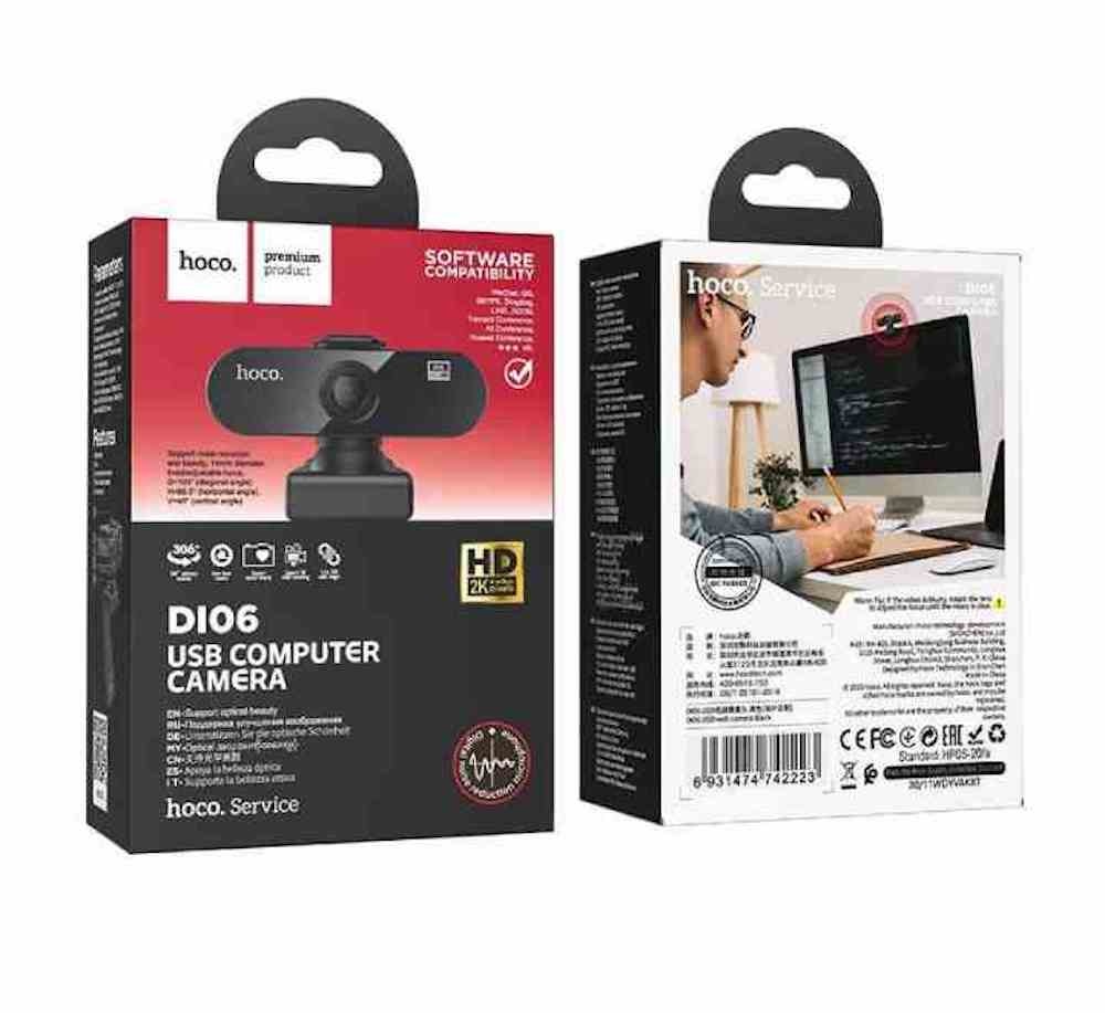 Hoco DI06 - Webcam voor PC met Microfoon - 2K HD - Webcam Cover - 1.5 meter - Zwart