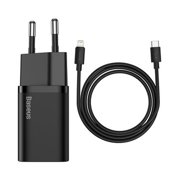 Baseus 20W USB C Oplader met USB C naar Lightning Kabel - Snellader / Fast Charger - iPhone Oplader - Zwart