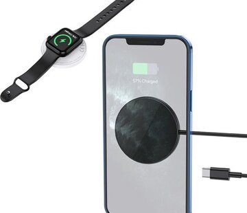 Baseus Hoco CW34 - 2 in 1 draadloze oplader magsafe iPhone 12 / 13 en Apple Watch -  Zwart
