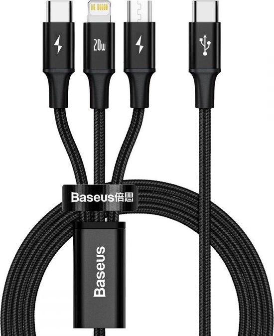 Baseus Baseus Rapid PD20W USB-C - 3 in 1 Charging Cable - 1x Lightning 1x USB-C 1x Micro USB