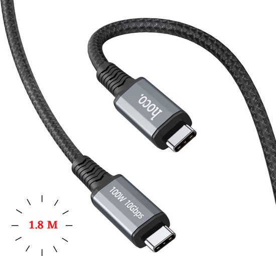 USB C naar USB C kabel - 100W - 1.8 meter - USB 3.1 Gen 2 - 4k@60Hz - 10Gbps - Zwart
