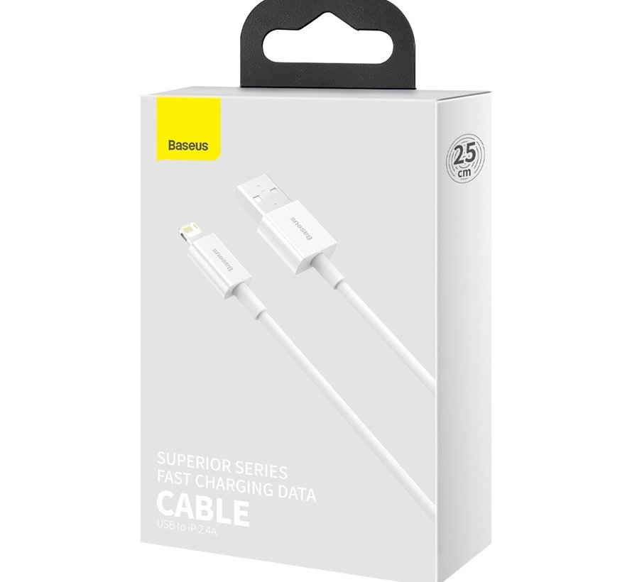 Baseus Superior Series | USB A male naar Apple Lightning Kabel 25CM | 2.4A | Wit