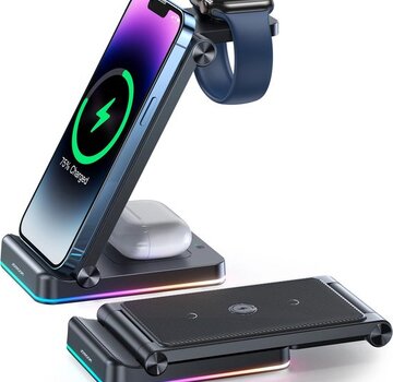JOYROOM 3 in 1 Draadloze Oplader - 15W - Voor iPhone, iWatch & AirPods - Wireless Charger