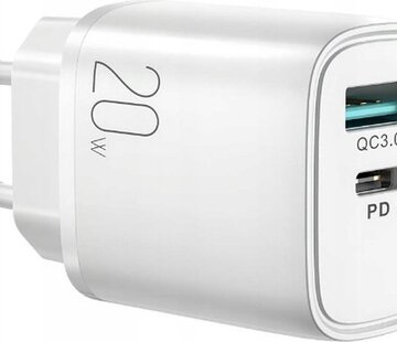 JOYROOM Adapter with USB C and USB A - Charger - Fast Charger - 20W - White