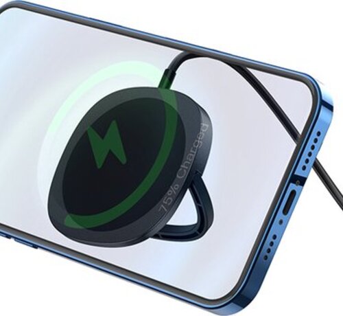 Hoco Hoco - Draadloze Oplader Geschikt voor iPhone 12 / iPhone 13 magnetische ring 1 meter - 15W - Zwart