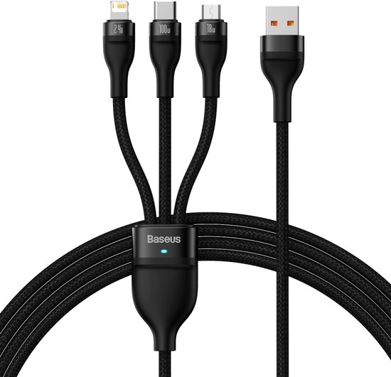 Baseus Baseus 100W Flash Series 2 - 3 in 1 Kabel - USB-C naar Lightning / USB-C / Micro USB - 1,5 M