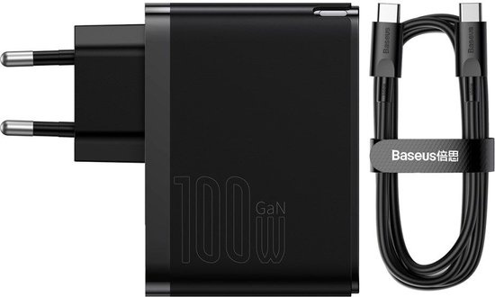 Baseus 100W Snellader Laptop/MacBook + 100W USB-C Kabel 5A 1M Zwart
