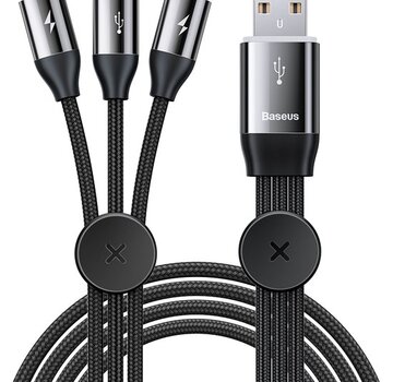 Baseus Baseus - USB A kabel naar USB C/ Lightning/ Micro USB - Magnetisch - Zwart