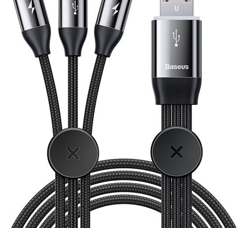 Baseus Baseus - USB A kabel naar USB C/ Lightning/ Micro USB - Magnetisch - Zwart