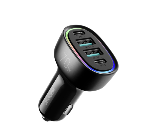 Joyroom   Joyroom Car Charger with USB C and USB A - Fast Charger - 70W - RGB - Black