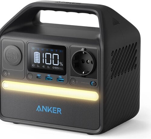 Anker 521 PowerHouse - Draagbare Powerstation (PowerHouse 256Wh), 6 - poorts PowerHouse 200 W/256 Wh met ingebouwde omvormer voor zonnepanelen, AC - uitgang, 60 W USB - C - stroomuitgang, ledlamp voor buiten, camper, noodgevallen en dergelijke