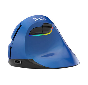 Delux M618M Mini/Medium ergonomische muis – Draadloos (2,4ghz + Bluetooth) – Oplaadbaar / Accu – Silent muis / Stille muis – Blauw - Anti-RSI muis - 2400 DPI - Rechtshandig