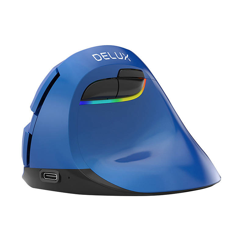 Delux M618M Mini/Medium ergonomische muis – Draadloos (2,4ghz + Bluetooth) – Oplaadbaar / Accu – Silent muis / Stille muis – Blauw - Anti-RSI muis - 2400 DPI - Rechtshandig