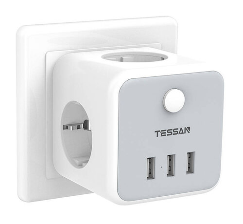Tessan  TESSAN Power Strip with 3 Outlets - On/Off Switch - 3 USB Ports - 10A - 2500W - White