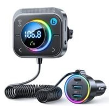 Joyroom  Joyroom Bluetooth Muziek FM Transmitter Handsfree Bellen met BassBooster en Snellader Zwart [USB-C & USB-A]