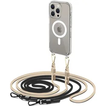 Tech-Protect Tech-Protect Verwisselbare Koord MagSafe Hoesje Geschikt voor Apple iPhone 15 Pro - Zwart & Beige
