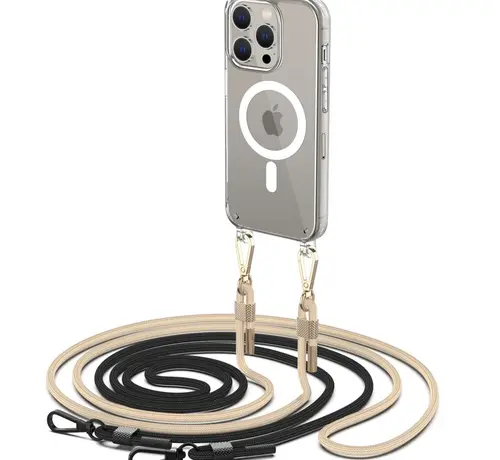Tech-Protect Tech-Protect Verwisselbare Koord MagSafe Hoesje Geschikt voor Apple iPhone 15 Pro - Zwart & Beige