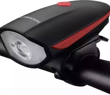 Rockbros Rockbros Voorlamp - Fietslamp - Fietsverlichting - 250 Lumen - Compact - USB oplaadbaar - Multifunctioneel - Waarschuwing speaker - LED - Zwart / Rood Merk
