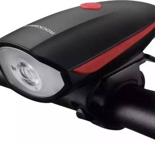 Rockbros Rockbros Front Light - Bicycle Light - Bike Lighting - 250 Lumens - Compact - USB Rechargeable - Multifunctional - Warning Speaker - LED - Black / Red Brand