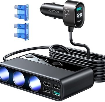 Joyroom  Joyroom 154W Car Charger with Cigarette Lighter Splitter with USB C and USB A - Black