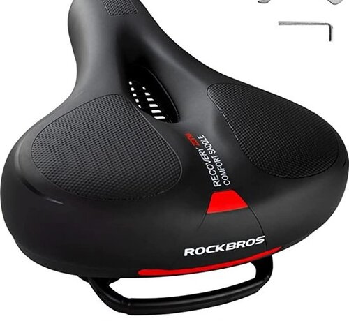 Rockbros ROCKBROS Fietszadel - Dames en Heren Ergonomisch Fietsstoeltje - Comfortabel Soft Gelzadel MTB Racefiets - Ademend -Waterdicht - Zwart Rood