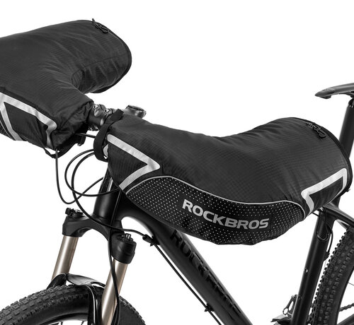Rockbros ROCKBROS Hand Warmers for Bicycles, Motorcycles, Scooters - Bike Gloves - Lined - Windproof - Water-Repellent - Reflective - Black