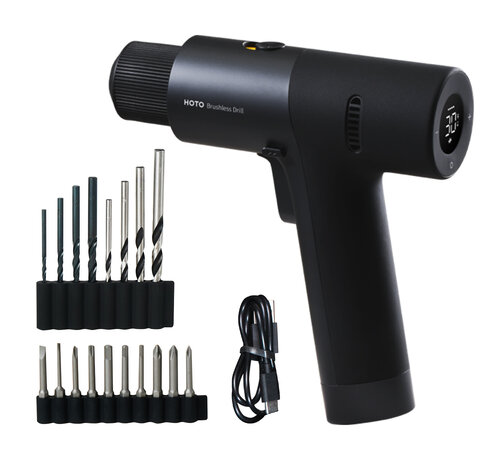 HOTO HOTO - Cordless Drill - Screwdriver - LED Display - USB C Rechargeable - Dark Blue