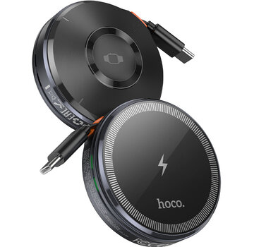 Hoco Hoco 2 in 1 Draadloze Oplader Geschikt voor Apple Watch en iPhone MagSafe - met Uittrekbare USB C Kabel - Zwart