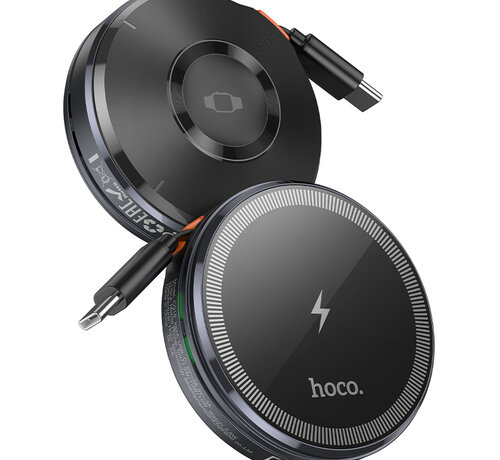 Hoco Hoco 2 in 1 Draadloze Oplader Geschikt voor Apple Watch en iPhone MagSafe - met Uittrekbare USB C Kabel - Zwart
