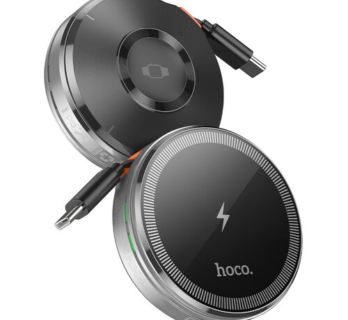 Hoco Hoco 2 in 1 Wireless Charger Compatible with Apple Watch and iPhone MagSafe - with Retractable USB C Cable - Silver