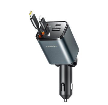 Joyroom  Joyroom 4 in 1 - Autolader met USB U C en Lightning Kabel - Snellader 65W - Uittrekbaar Kabel