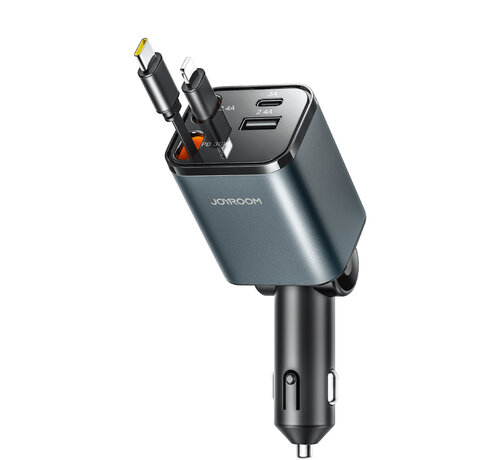 Joyroom  Joyroom 4 in 1 - Autolader met USB U C en Lightning Kabel - Snellader 65W - Uittrekbaar Kabel