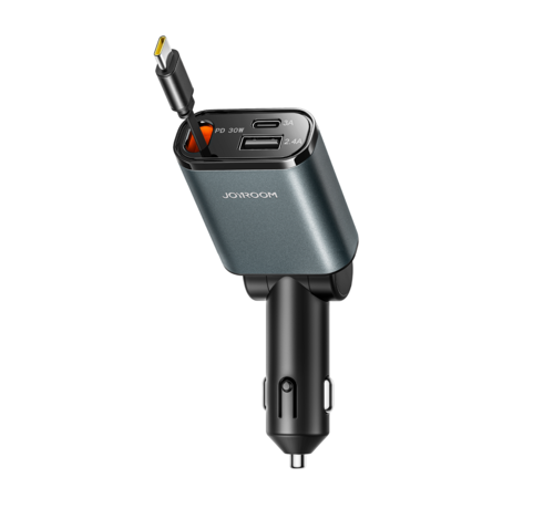 Joyroom  Joyroom 3 in 1 - Autolader met USB C Kabel - 30W Snellader - 80cm Uittrekbaar - Ondersteunt PD 3.0 & PPS