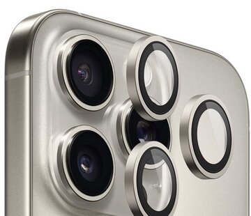 Blueo BLUEO Camera Lens Protector - Compatible with iPhone 15 Pro / Pro Max - Stainless Steel & Glass - Natural Titanium