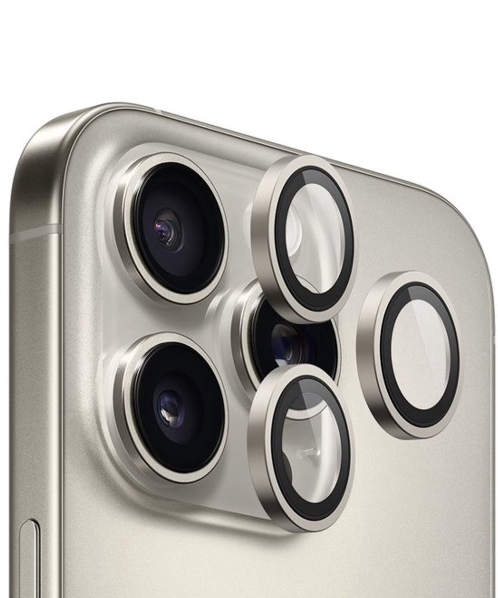 Blueo BLUEO Camera Lens Protector - Geschikt voor iPhone 15 Pro / Pro Max - RVS & Glas - Natural Titanium